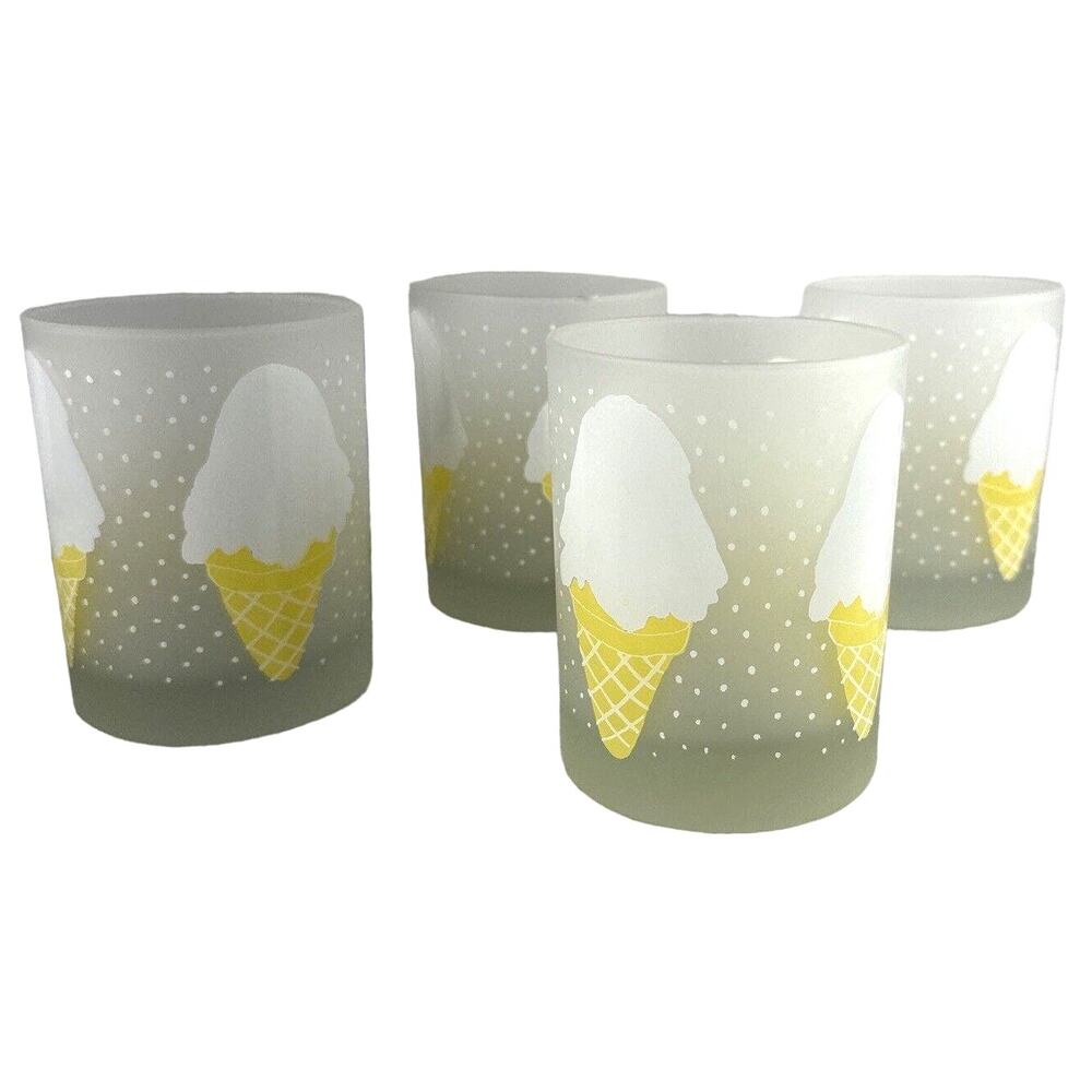 Vintage Mid Century Georges Briard Ice Cream Cone Frosted Glasses Set‎ of 4